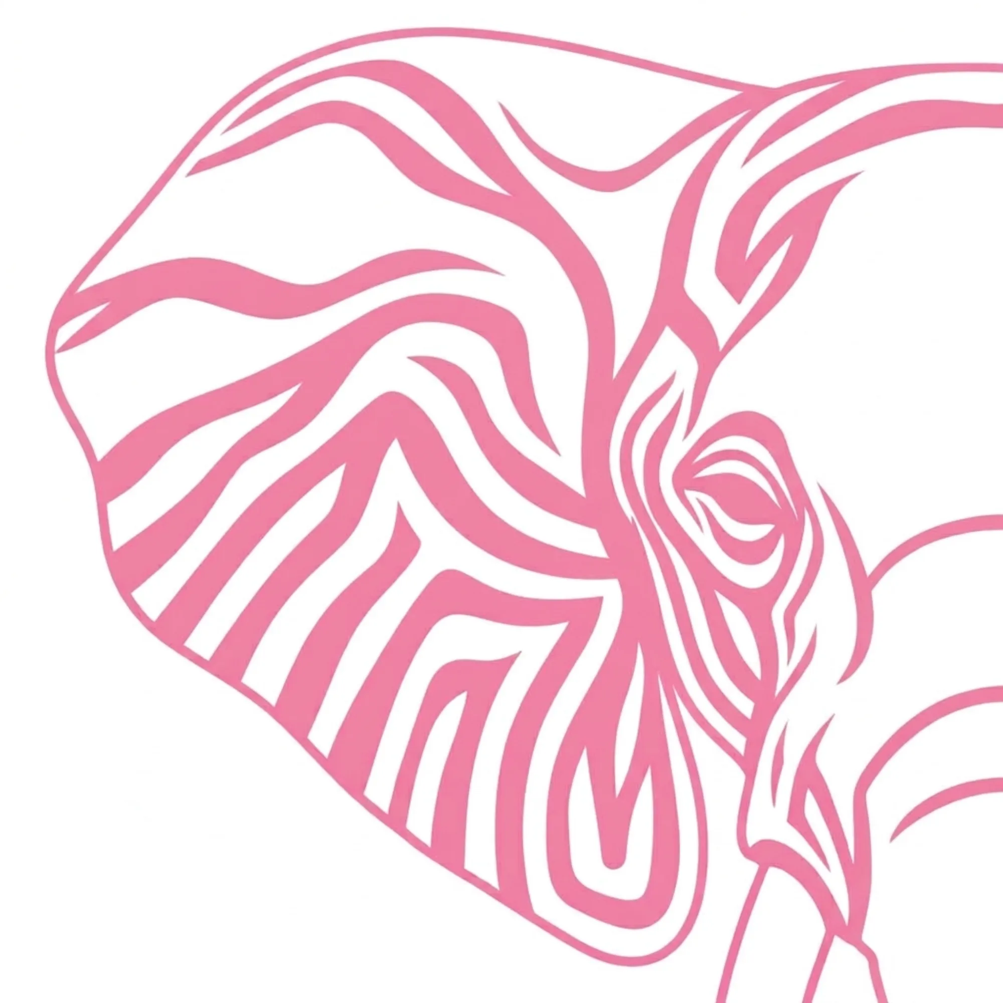 Field drawing of a Zelephant head, its skin covered in pink stripes